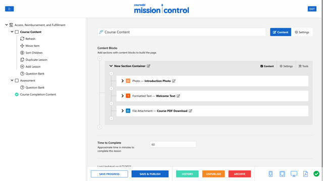 The powerful Coursabi block editor is used for all native content authoring and it's awesome.