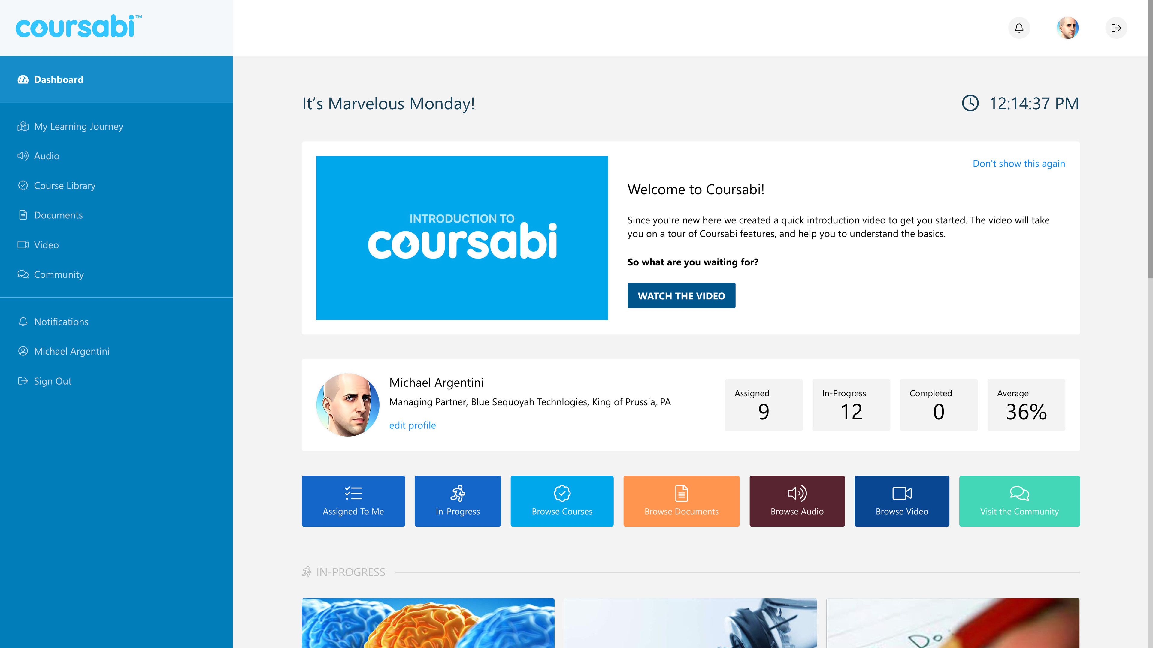 The dashboard gives learners a complete view of their progress and upcoming assignments.